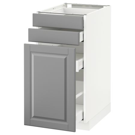 Напольный шкаф с выдвижными модулями, 2 фронтальные панели МЕТОД / МАКСИМЕРА, белый, Будбин серый
