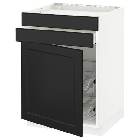 Напольный шкаф для варочной панели, ящик, 2 проволочных корзины МЕТОД / МАКСИМЕРА, белый, Лаксарби черно-коричневый (60x60 см)