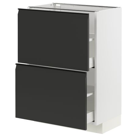 Напольный шкаф с 2 ящиками, белый, Upplöv матовый антрацит, 60x37 см IKEA METOD МЕТОД, MAXIMERA МАКСИМЕРА 294.934.50