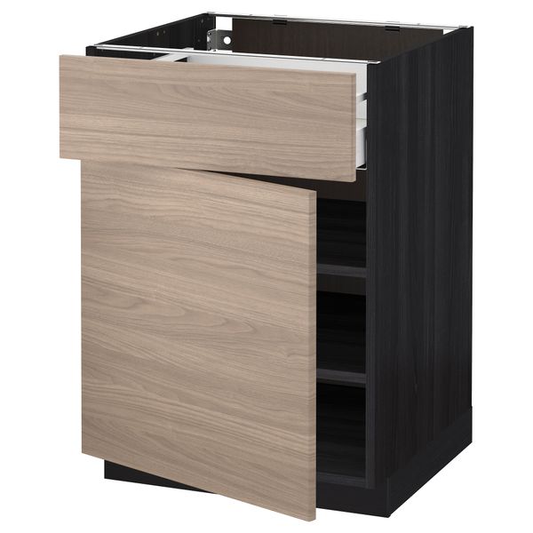 Напольный шкаф с ящиком, дверью МЕТОД / МАКСИМЕРА, черный, Брокхульт светло-серый - схема-чертеж с размерами