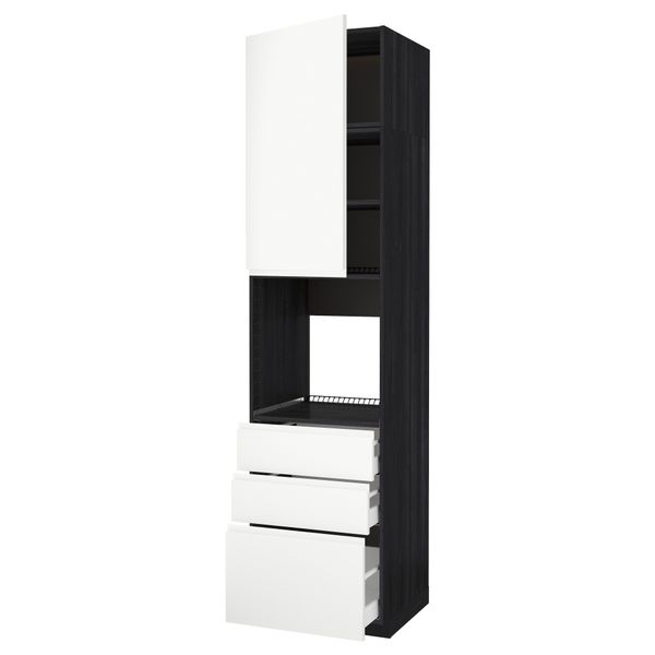 Высокий шкаф для духовки/дверь/3 ящика МЕТОД / МАКСИМЕРА, черный, Воксторп белый - схема-чертеж с размерами