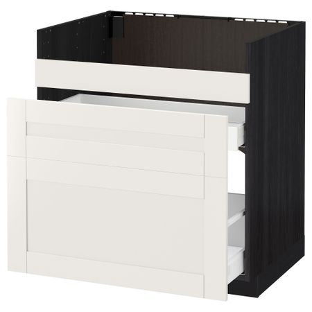 Напольный шкаф под мойку ДУМШЁ, 3 фасада, 2 ящика МЕТОД / МАКСИМЕРА, черный, Сэведаль белый