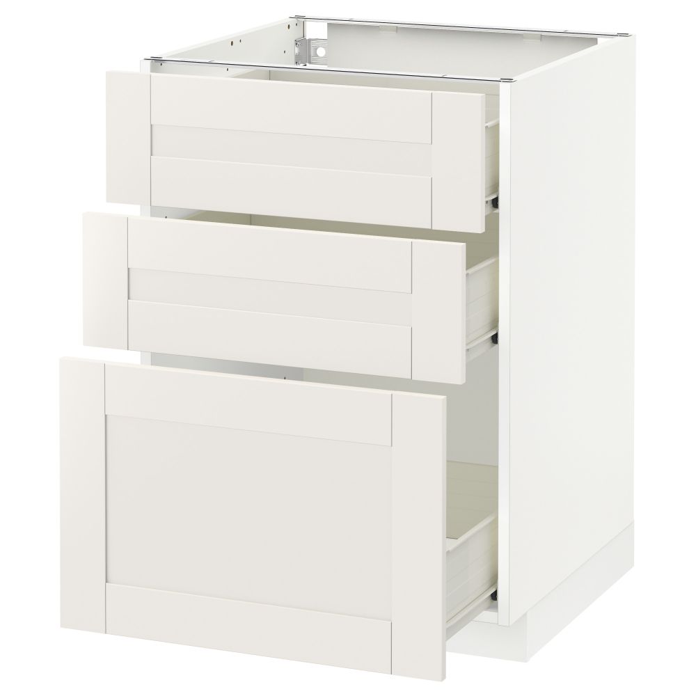 Напольный шкаф с 3 ящиками МЕТОД / ФОРВАРА, белый, Сэведаль белый - схема-чертеж с размерами