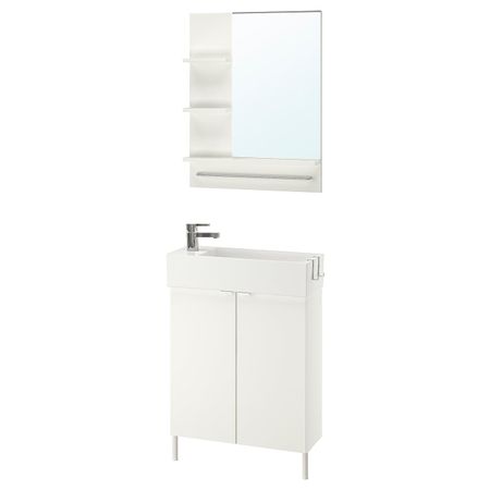 Комплект мебели для ванной, 5 предм., белый, ЭНСЕН смеситель 62 см IKEA ЛИЛЛОНГЕН / ЛИЛЛОНГЕН 793.045.17