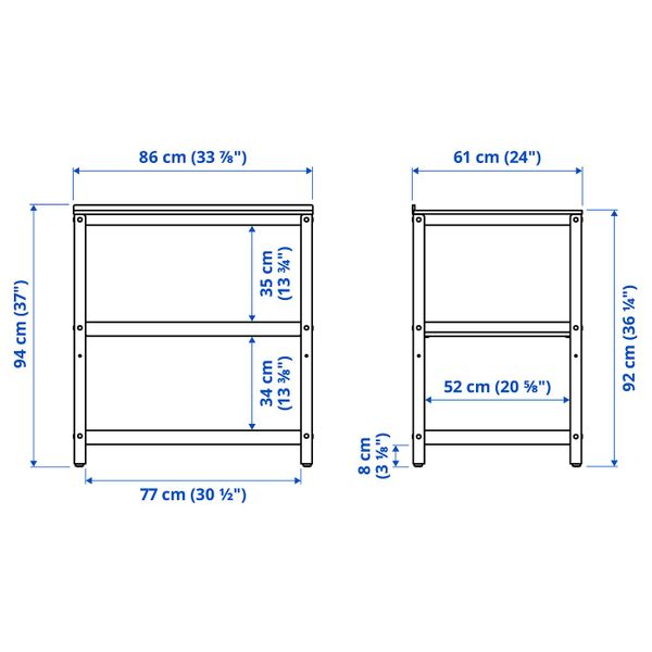 Стол разделочный, черный/нержавеющая сталь для сада 86x61 см IKEA GRILLSKÄR ГРИЛЛЬСКЭР 604.889.17 - схема-чертеж с размерами