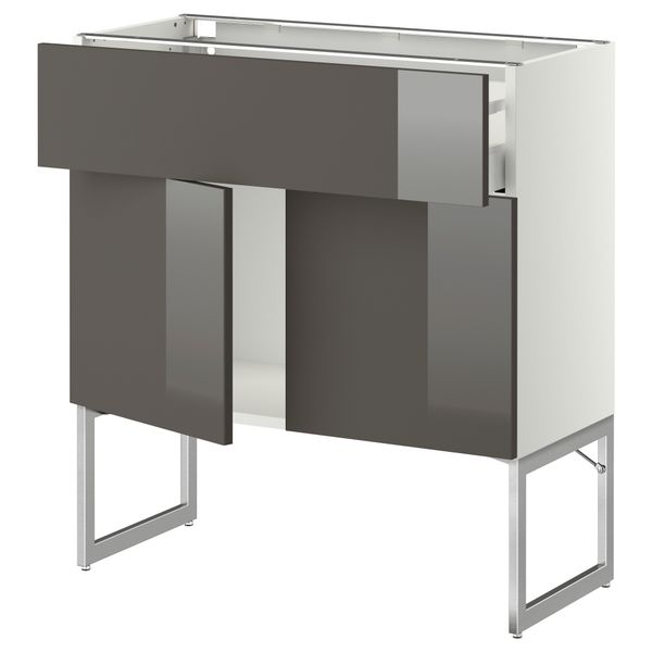 Напольный шкаф, полки, ящик, 2 двери МЕТОД / МАКСИМЕРА, белый, Рингульт серый - схема-чертеж с размерами