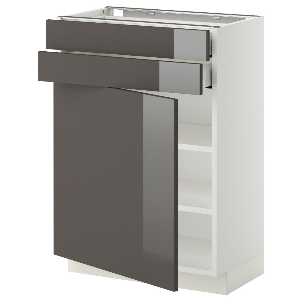 Напольный шкаф с дверцей, 2 ящиками МЕТОД / МАКСИМЕРА, белый, Рингульт серый - схема-чертеж с размерами