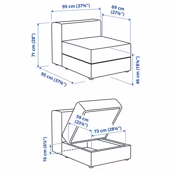 JÄTTEBO 1,5-местный модуль с одт д/хранения - самласа темный желто-зеленый - схема-чертеж с размерами