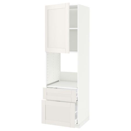 Высокий шкаф для духовки + дверца, 2 фронтальные панели, 1 средняя, 1 встроенный ящ, белый/Сэведаль белый 60x60x200 см IKEA
