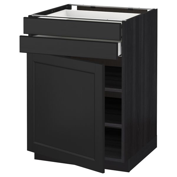 Напольный шкаф с дверцей, 2 ящиками МЕТОД / МАКСИМЕРА, черный, Лаксарби черно-коричневый - схема-чертеж с размерами