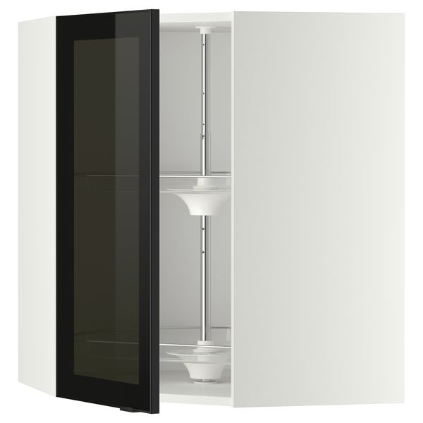 Угловой навесной шкаф с вращающающейся секцией, стеклянными дверцами МЕТОД, белый, Ютис дымчатое стекло - схема-чертеж с размерами