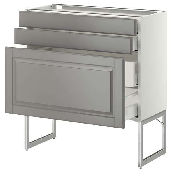 Напольный шкаф 3 фронтальных панели, 2 нижних, 2 средних ящика МЕТОД / МАКСИМЕРА, белый, Будбин серый - схема-чертеж с размерами