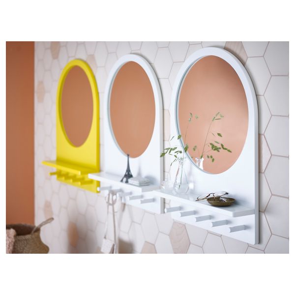 Зеркало с полкой и крючками САЛТРЁД, желтый (50x68 см) - схема-чертеж с размерами