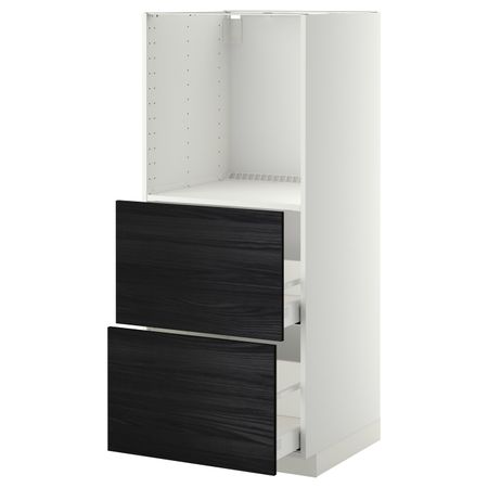 Высокий шкаф с 2 ящиками для/духовки, белый, Тингсрид черный 60x60x140 см IKEA МЕТОД / МАКСИМЕРА 292.370.97