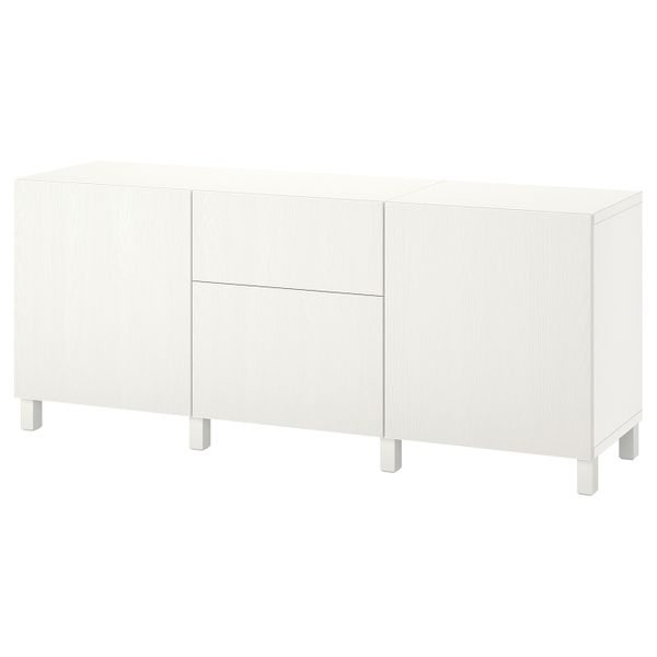 Комбинация для хранения с ящиками, белый/тиммер/стуббар белый 180x42x74 см IKEA BESTÅ БЕСТО 794.355.37 - фото 1