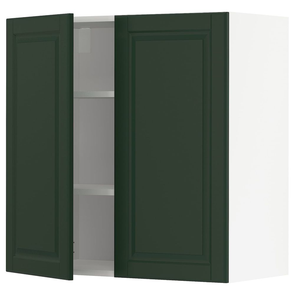 Навесной шкаф с полками/2дверцы, белый/Будбин темно-зеленый 80x80 см IKEA METOD МЕТОД 793.122.49 - фото 1