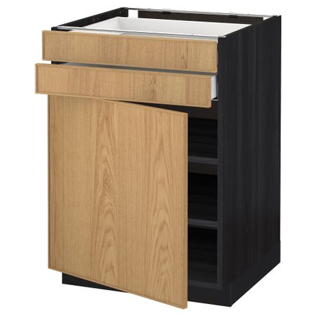 Напольный шкаф с дверцей, 2 ящиками МЕТОД / МАКСИМЕРА, черный, Экестад дуб