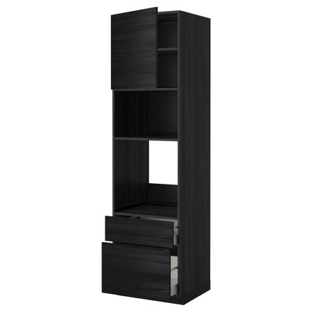 Высокий шкаф для духовки и СВЧ/дверца/2ящ, черный, Тингсрид черный 60x60x220 см IKEA МЕТОД / МАКСИМЕРА 992.370.51