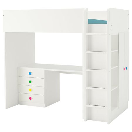 Кровать-чердак, 4 ящика, 2 дверцы, белый 207x99x182 см IKEA СТУВА / ФОЛЬЯ 792.752.42