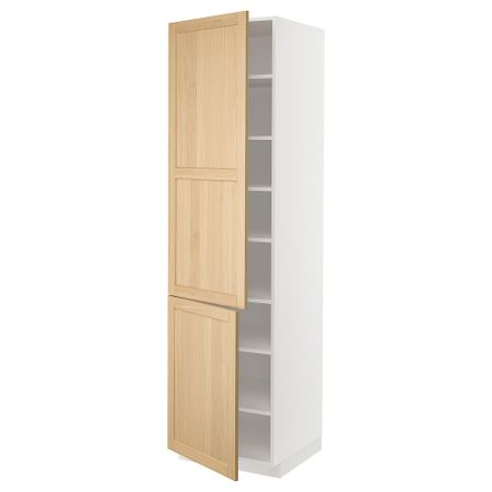 Высокий шкаф с полками, 2 дверцы, белый, Forsbacka дуб, 60x60x220 см IKEA METOD МЕТОД 495.094.12