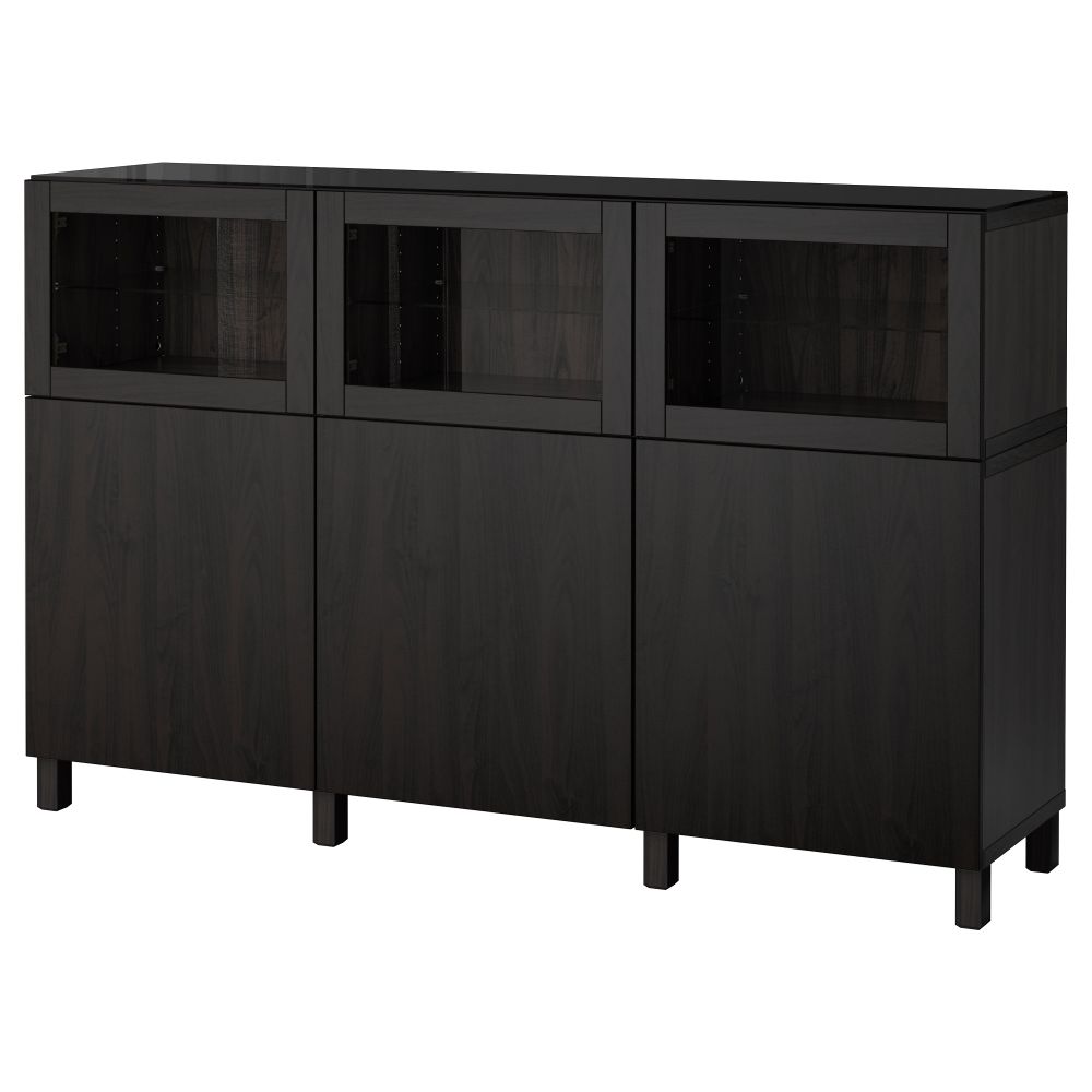 Комбинация для хранения с дверцами БЕСТО, черно-коричневый Лаппвикен, Синдвик черно-коричневый прозрачное стекло (180x40x112 см) - фото 1