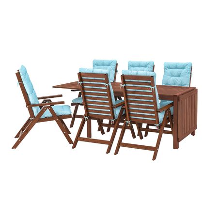 Стол+6кресел,д/сада, коричневая морилка/Куддарна голубой IKEA ÄPPLARÖ ЭПЛАРО 792.897.29