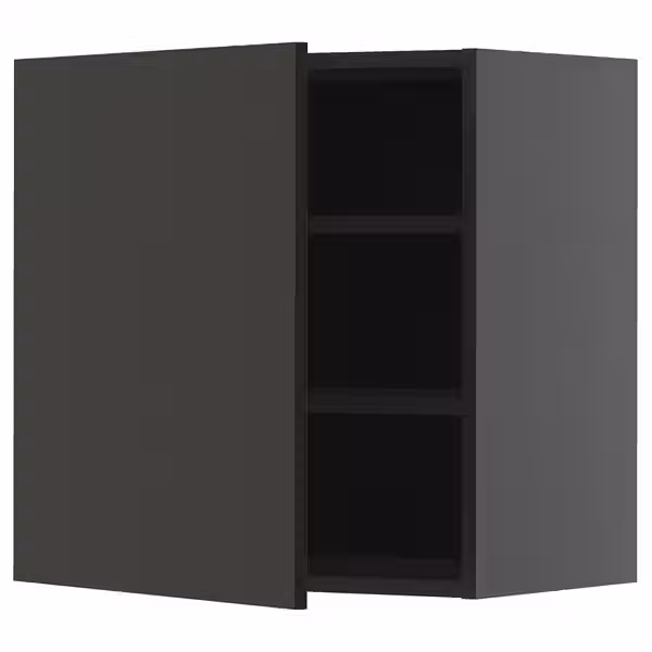 METOD Навесной шкаф с полками - черно-серый/Nickebo матовый антрацит 60x60 см - фото 1