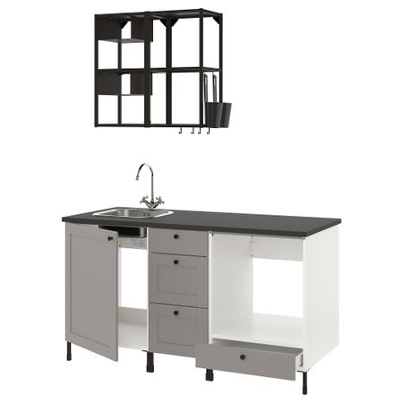 Кухня, 163x63.5x222 см, антрацит/серый каркас IKEA ENHET 393.374.40