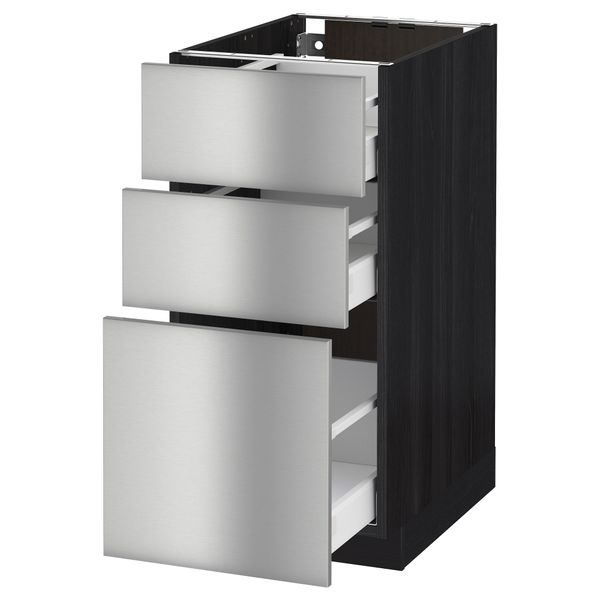 Напольный шкаф с 3 ящиками МЕТОД / МАКСИМЕРА, черный, Гревста нержавеющ сталь - схема-чертеж с размерами