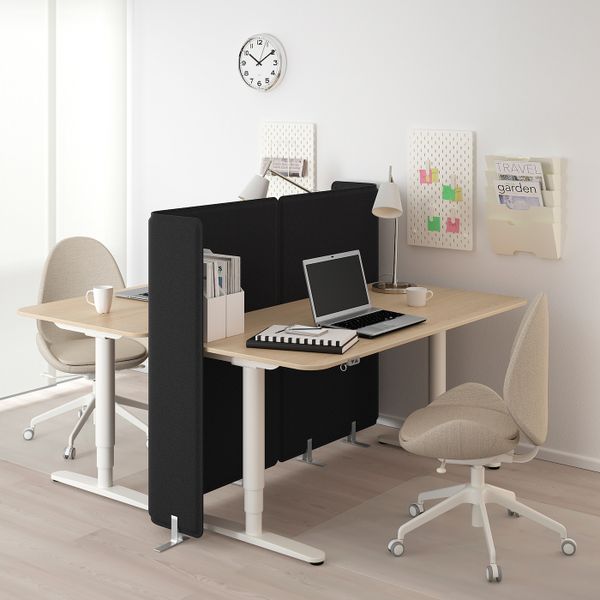 Стол-трансформер с экраном, дубовый шпон, беленый, белый 160x160 120 см IKEA БЕКАНТ 392.893.97 - фото 2