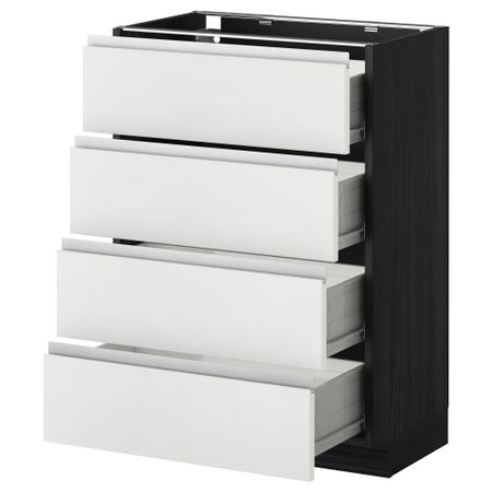 Напольный шкаф 4 фронтальных панели, 4 ящика МЕТОД / ФОРВАРА, черный, Нодста белый