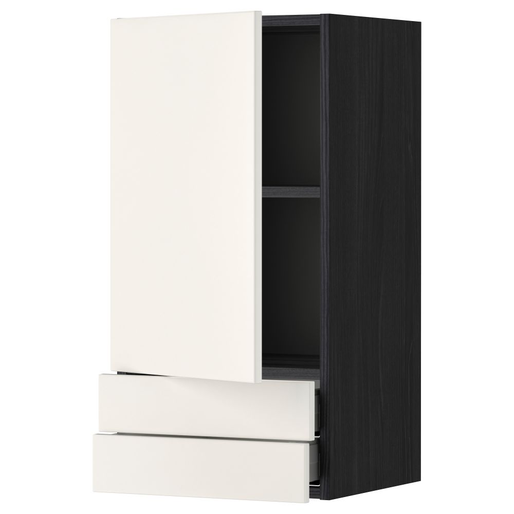 Навесной шкаф с дверцей, 2 ящика МЕТОД / МАКСИМЕРА, черный, Веддинге белый - фото 1