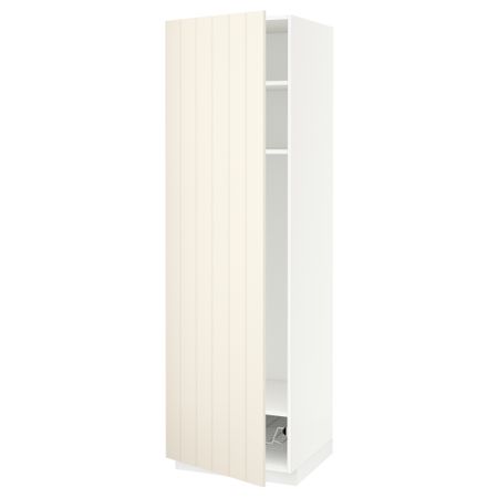 Высокий шкаф с полками, проволочной корзиной МЕТОД, белый, Хитарп белый с оттенком