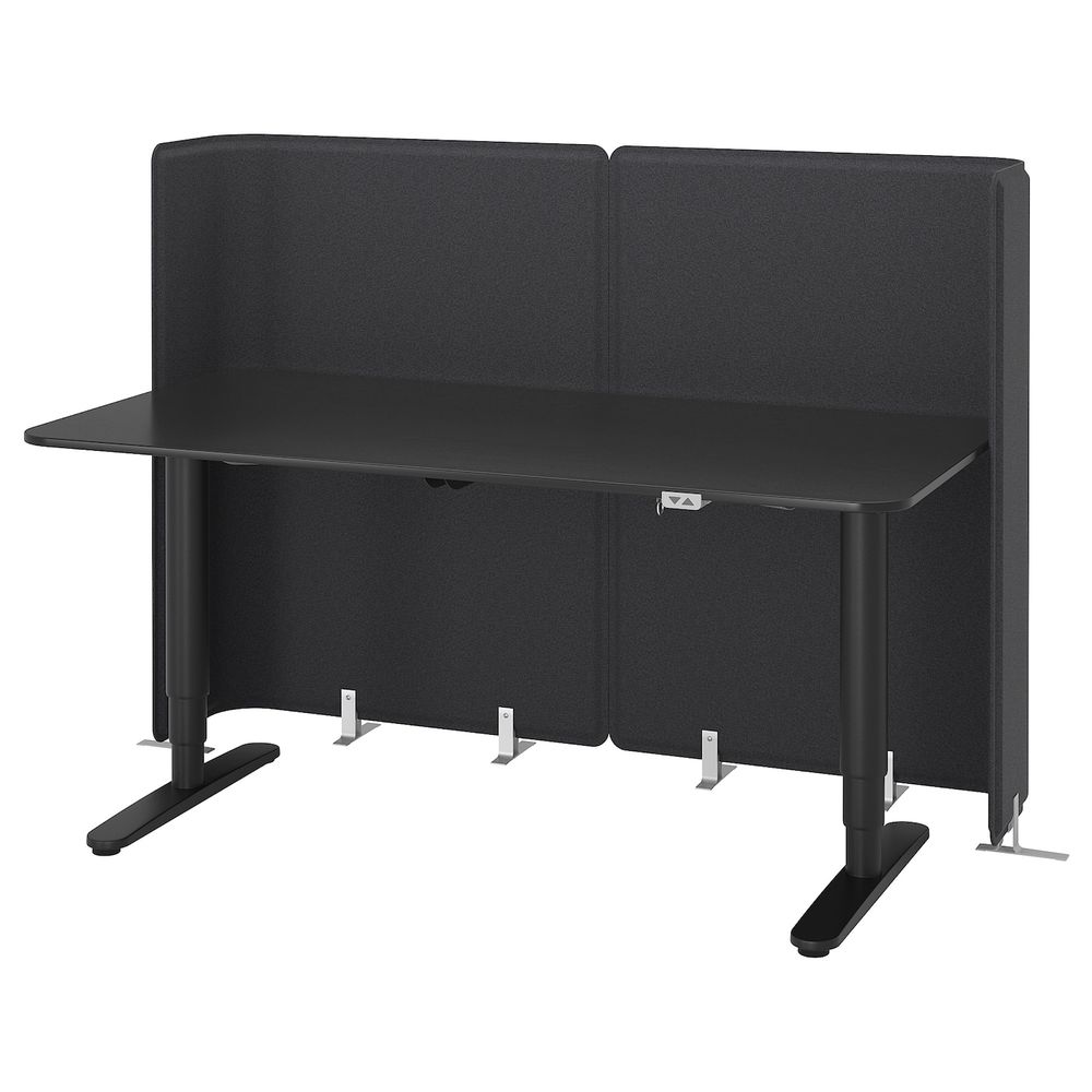 Стол-трансформер для приемной, ясеневый шпон, черная морилка, черный 160x80 120 см IKEA БЕКАНТ 192.882.47 - фото 1
