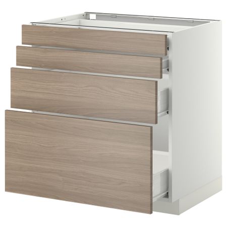 Напольный шкаф 4 фронтальных панели, 4 ящика МЕТОД / ФОРВАРА, белый, Брокхульт светло-серый