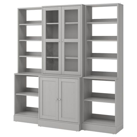 Комбинация для хранения + стеклянная дверц, серый 203x47x212 см IKEA HAVSTA ХАВСТА 992.659.25