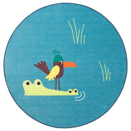 Ковер безворсовый, птица/синий 100 см IKEA DJUNGELSKOG ДЬЮНГЕЛЬСКОГ 803.937.63