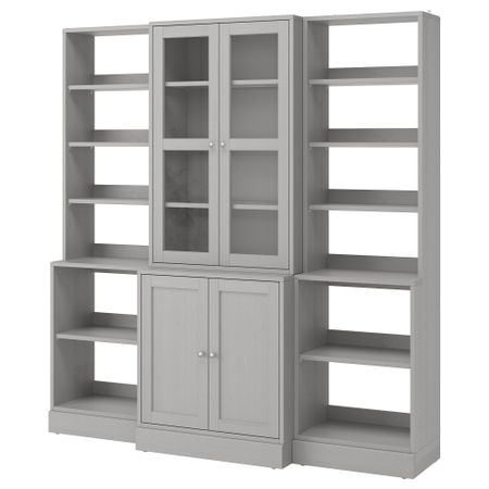 Комбинация для хранения + стеклянная дверцами, 203x47x212 см, серый IKEA HAVSTA ХАВСТА 492.659.23