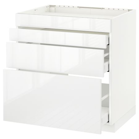 Напольный шкаф для духовки, 4фасада, 3 ящика МЕТОД / МАКСИМЕРА, белый, Рингульт белый