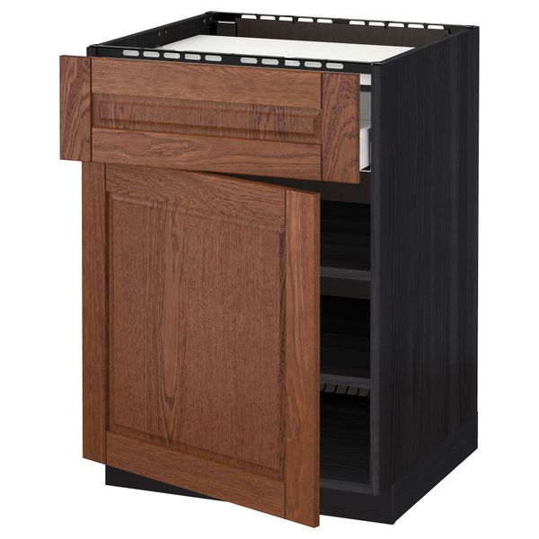 Напольный шкаф для варочной панели, ящик, полка, дверцы МЕТОД / МАКСИМЕРА, черный, Филипстад коричневый (60x60 см) - схема-чертеж с размерами