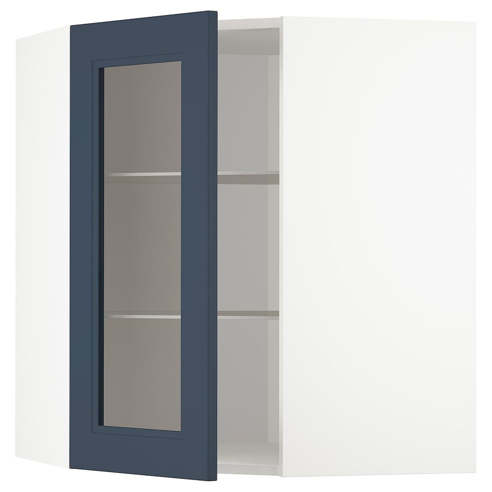Угловой навесной шкаф с полками, стекляными дв, белый Акстад/матовая поверхность синий 68x80 см IKEA METOD МЕТОД 494.020.05 - фото 1