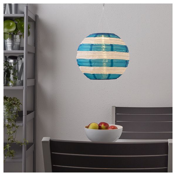 Подвесная светодиодная лампа СОЛВИДЕН, для сада шаровидный, в полоску синий (30 см) - фото 2
