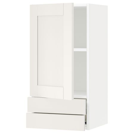 Навесной шкаф с дверцей, 2 ящика МЕТОД / ФОРВАРА, белый, Сэведаль белый