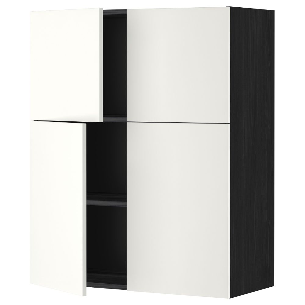 Навесной шкаф с полками, 4 дверцы МЕТОД, черный, Хэггеби белый (80x100 см) - схема-чертеж с размерами