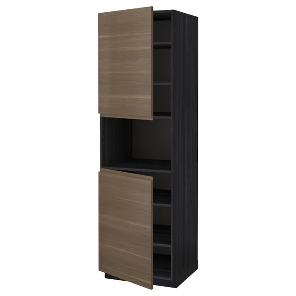 Высокий шкаф для/СВЧ, 2 дверцы/полки, черный/Воксторп грецкий орех 60x60x200 см IKEA МЕТОД 592.248.52 - схема-чертеж с размерами