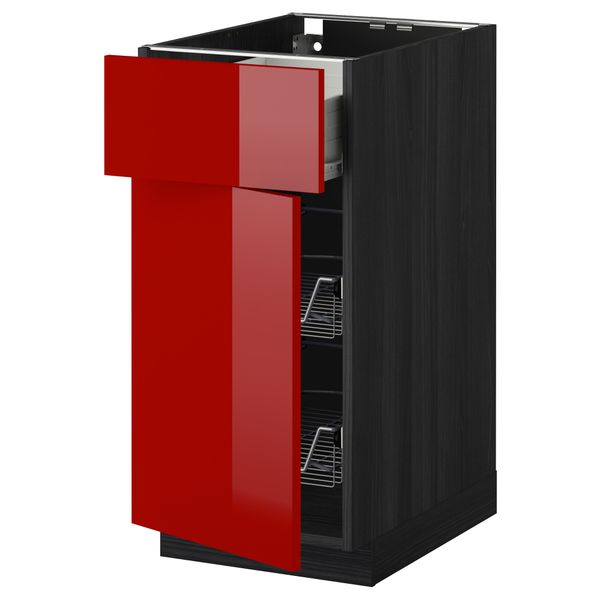 Напольный шкаф с проволочной корзиной, ящиком, дверью МЕТОД / ФОРВАРА, черный, Рингульт красный - схема-чертеж с размерами