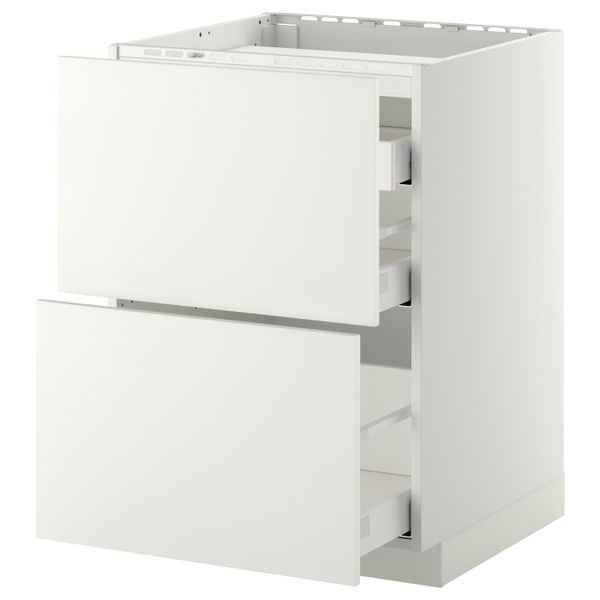 Напольный шкаф, 2 фронтальных панели, 3 ящика, белый/Хэггеби белый 60x60 см IKEA METOD МЕТОД / MAXIMERA МАКСИМЕРА 292.313.97 - схема-чертеж с размерами