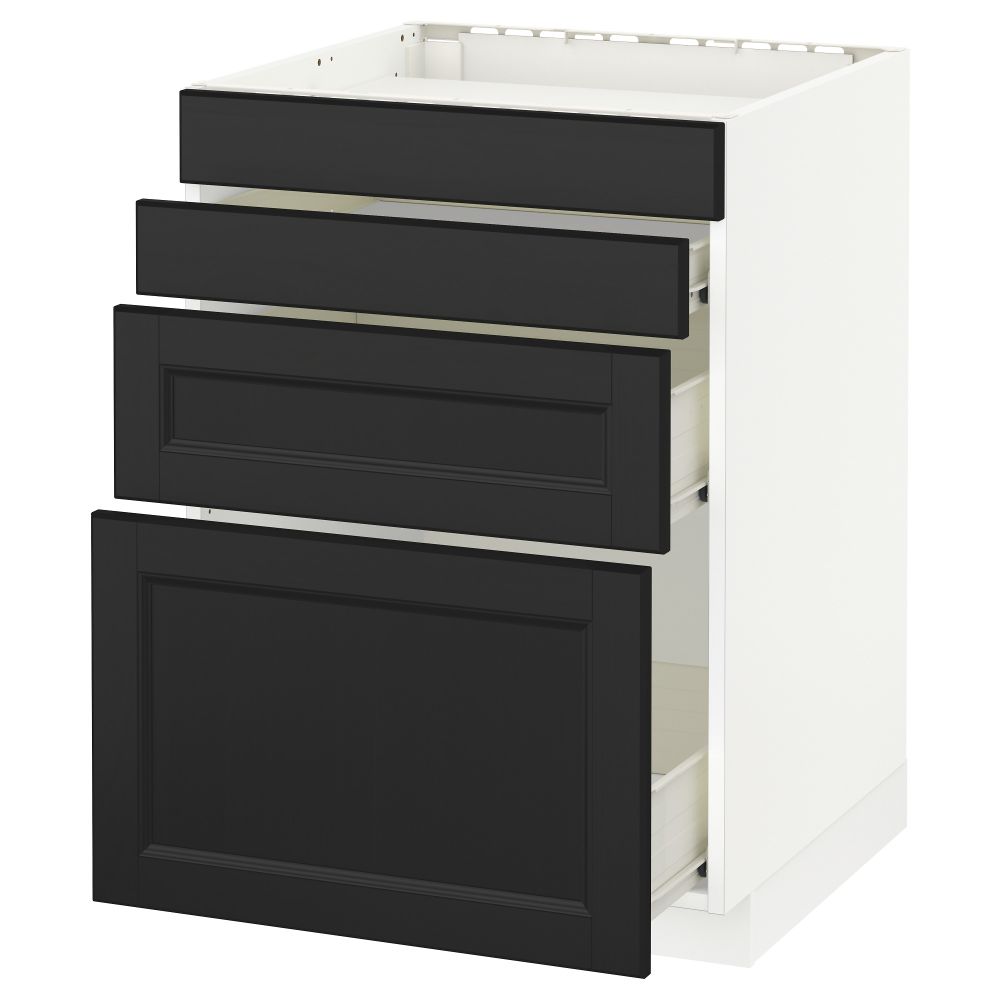 Напольный шкаф для духовки, 4фасада, 3 ящика МЕТОД / ФОРВАРА, белый, Лаксарби черно-коричневый - схема-чертеж с размерами