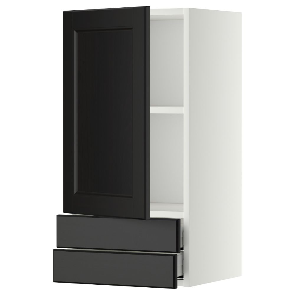 Навесной шкаф с дверцей, 2 ящика МЕТОД / МАКСИМЕРА, белый, Лаксарби черно-коричневый - фото 1