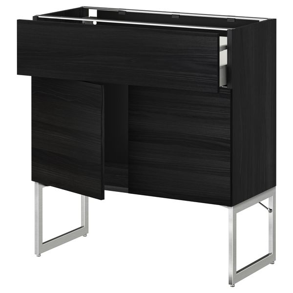 Напольный шкаф, полки, ящик, 2 двери МЕТОД / МАКСИМЕРА, черный, Тингсрид черный - схема-чертеж с размерами